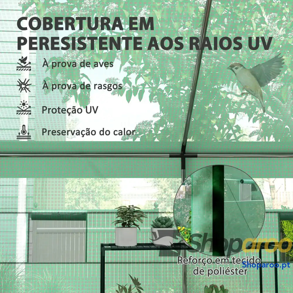 Estufa Tipo Túnel 6x3x2,8 m de Exterior com 6 Janelas Cobertura PE Anti UV e 2 Portas Enroláveis Verde