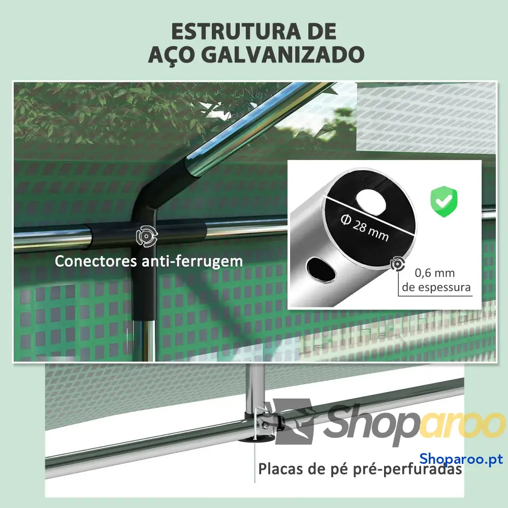 Estufa Tipo Túnel 6x3x2,8 m de Exterior com 6 Janelas Cobertura PE Anti UV e 2 Portas Enroláveis Verde
