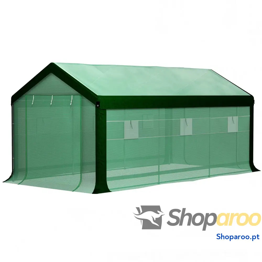 Estufa Tipo Túnel 6x3x2,8 m de Exterior com 6 Janelas Cobertura PE Anti UV e 2 Portas Enroláveis Verde