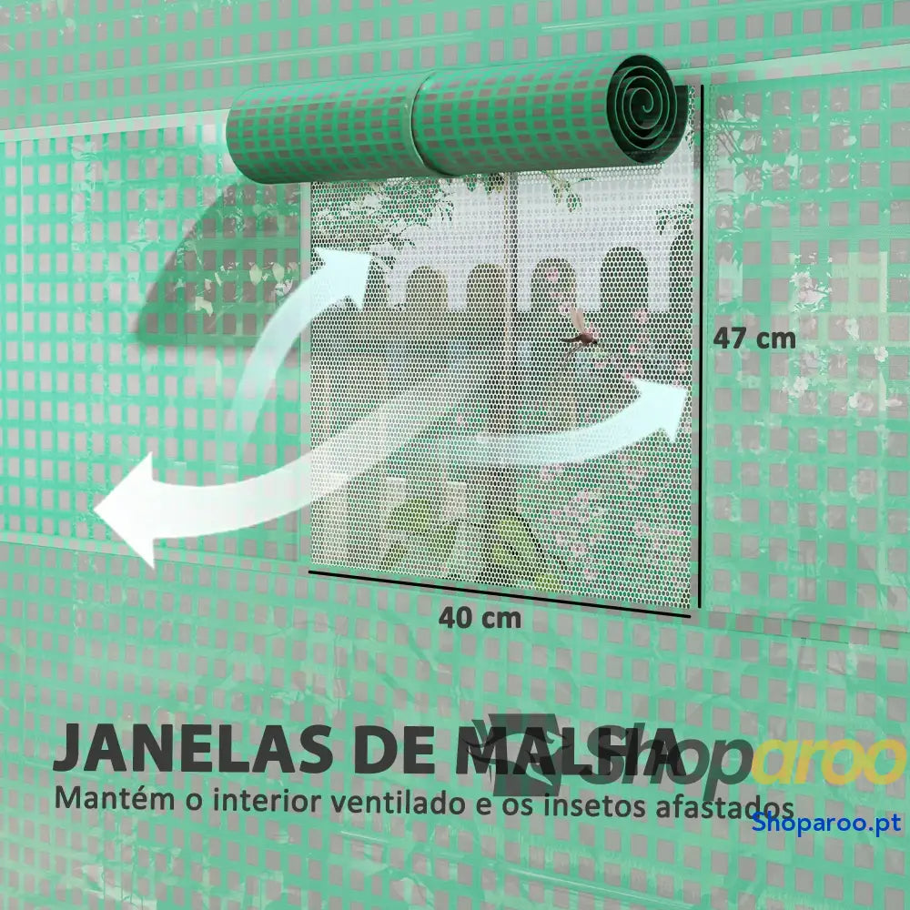 Estufa Tipo Túnel 6x3x2,8 m de Exterior com 6 Janelas Cobertura PE Anti UV e 2 Portas Enroláveis Verde