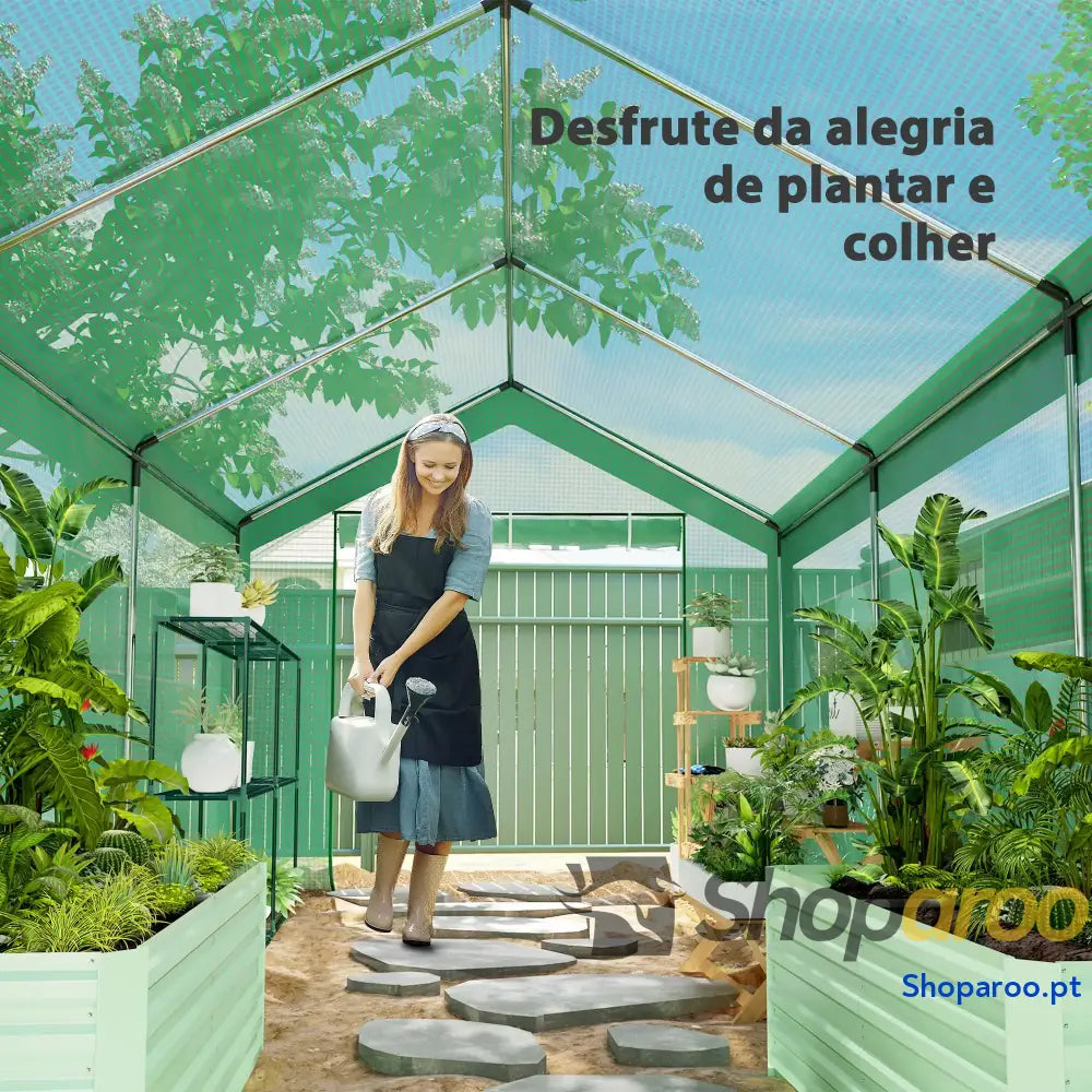 Estufa Tipo Túnel 6x3x2,8 m de Exterior com 6 Janelas Cobertura PE Anti UV e 2 Portas Enroláveis Verde