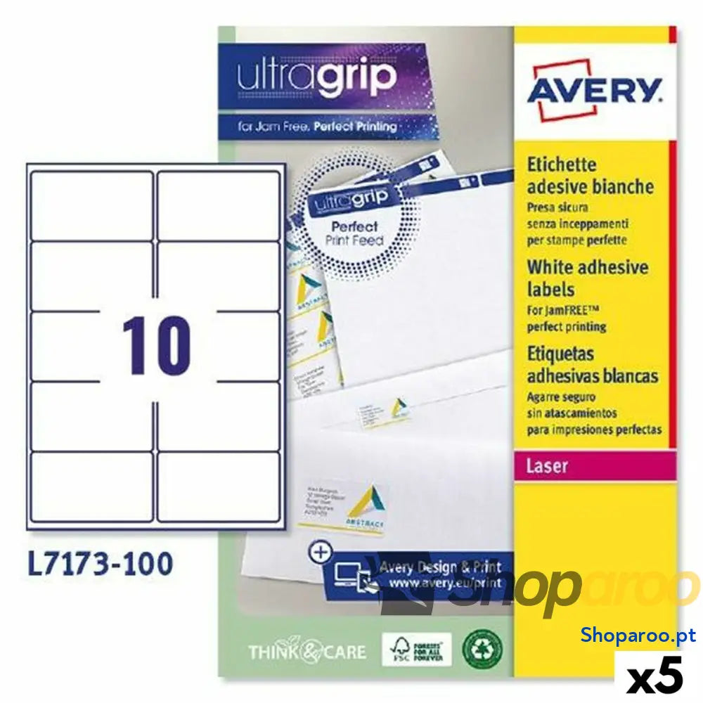Etiquetas para Impressora Avery L7173 Branco 100 Folhas 99,1 x 57 mm (5 Unidades)
