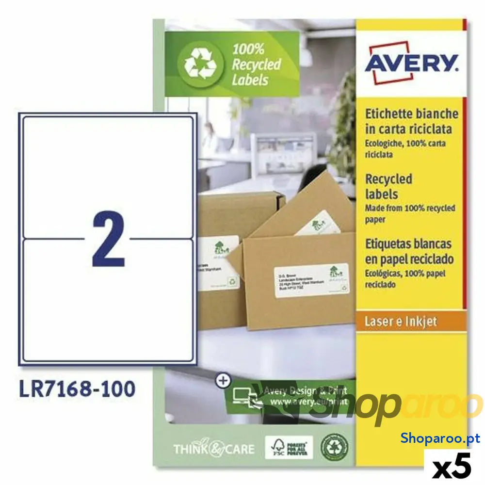 Etiquetas para Impressora Avery LR7168 Branco 100 Folhas 199,6 x 143,5 mm (5 Unidades)