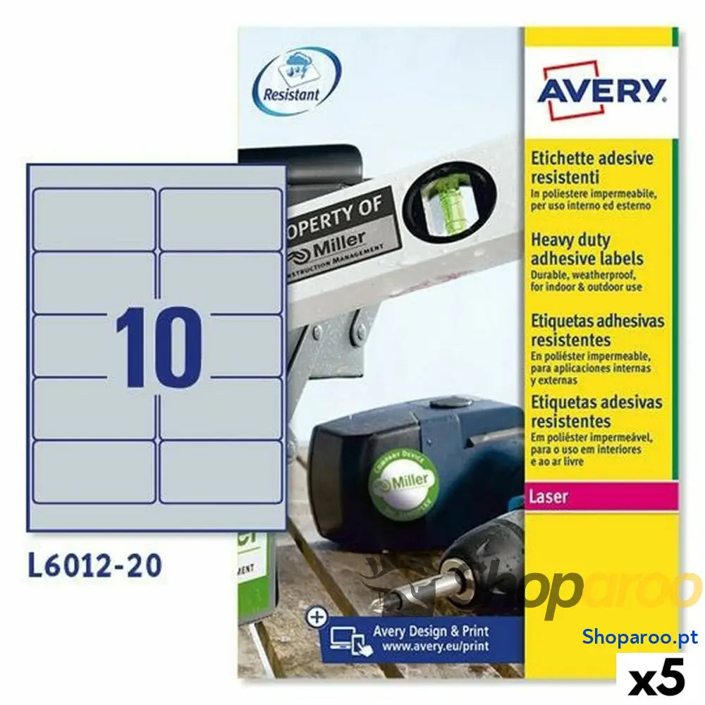 Etiquetas para Impressora Avery Prateado 20 Folhas 96 x 50,8 mm (5 Unidades)