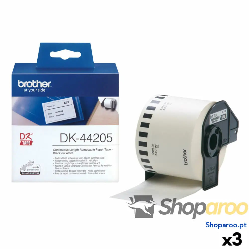 Etiquetas para Impressora Brother DK-44205 62 mm x 30,48 m Preto/Branco (3 Unidades)