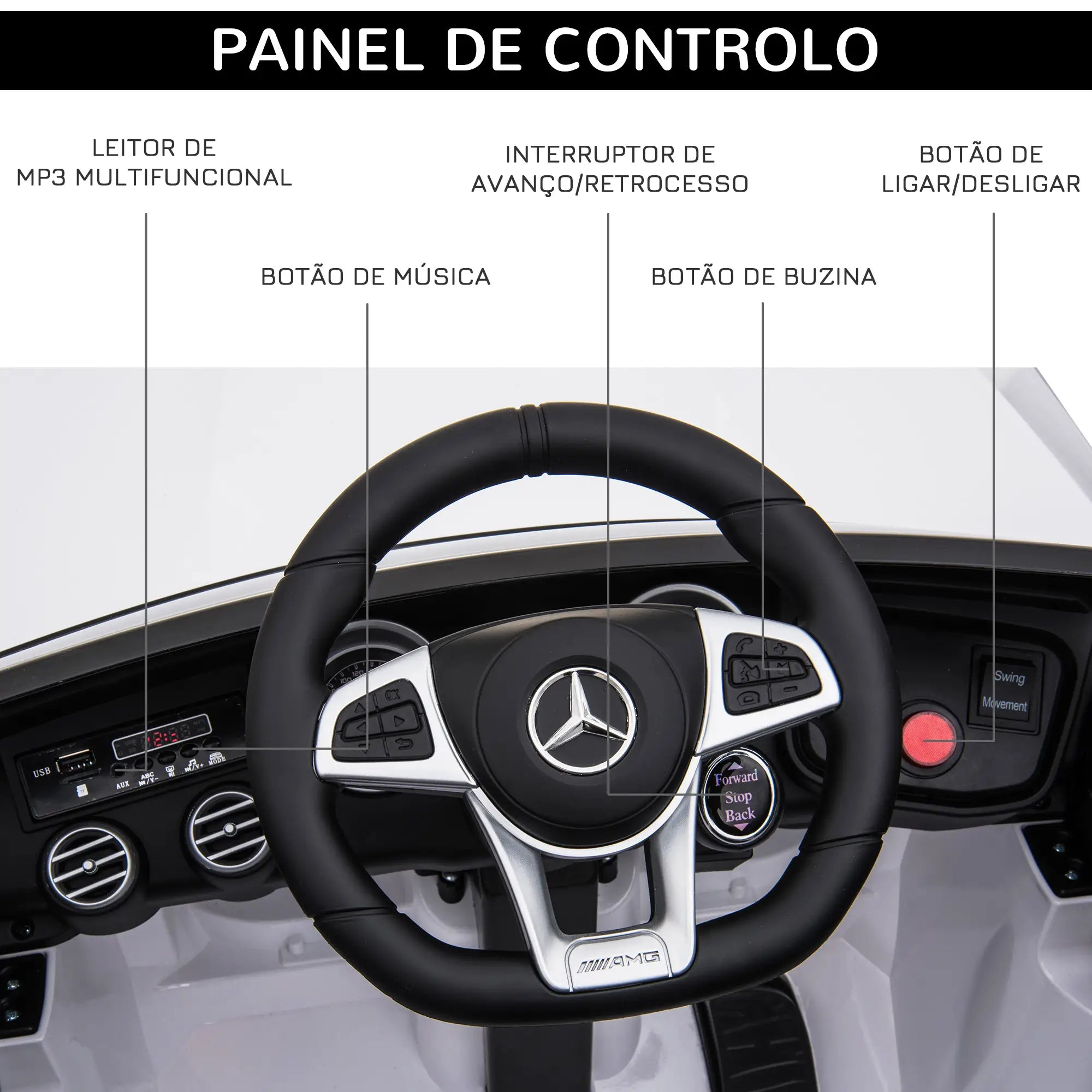 Carro Elétrico Mercedes AMG 12V para Crianças com Controlo Remoto Branco