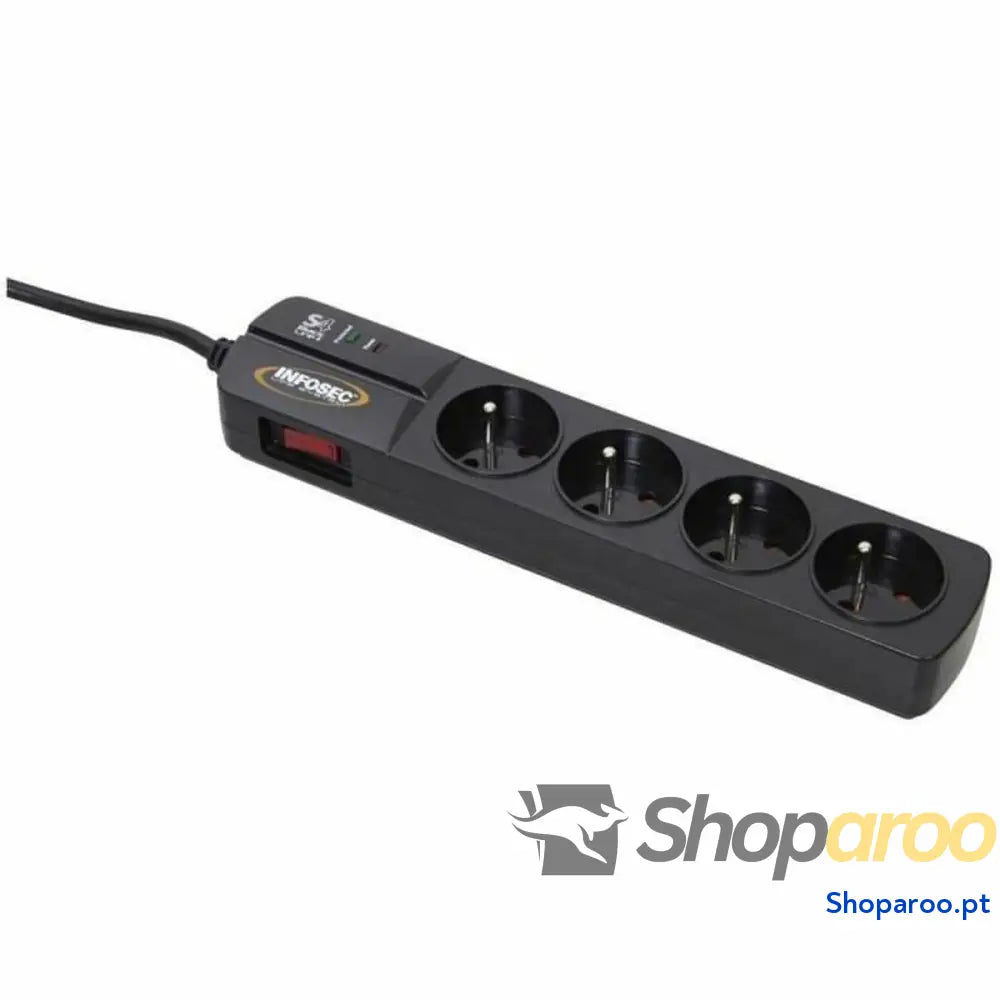 Extensão com 4 tomadas com interruptor INFOSEC S4 Black Line II Preto