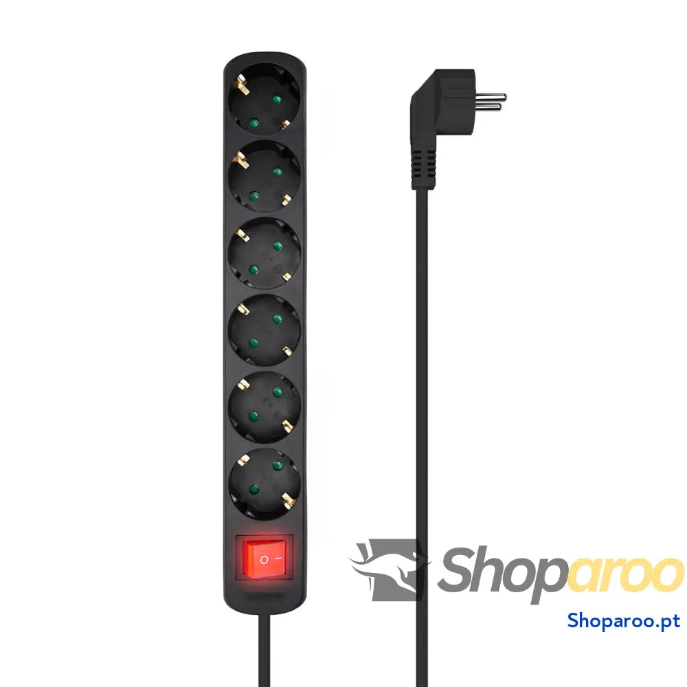 Extensão com 6 Tomadas com Interruptor Aisens A154-0536 Preto (1,4 m)