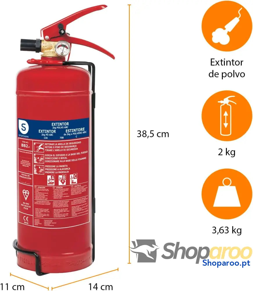 Extintor de pó 2 kg para fogo ABC adequado veículos e casas com suporte montagem
