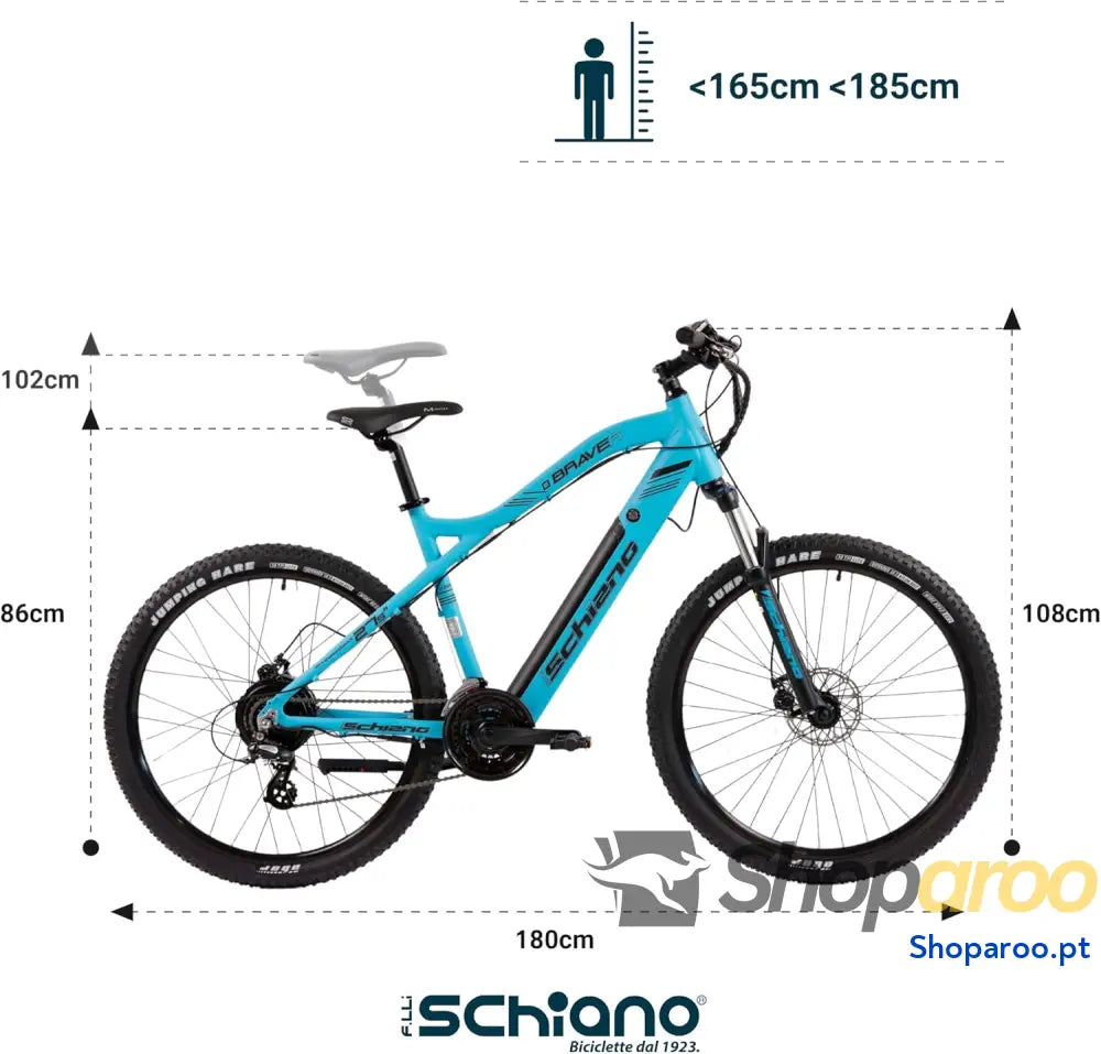 F.lli Schiano Braver Bicicleta Electrica MTB 27.5’’ Batería 36V 11.6Ah Extraíble Motor 250W 50Nm Bici de Montaña Unisex