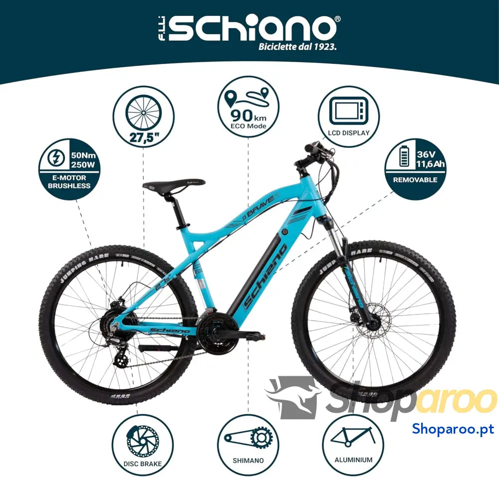 F.lli Schiano Braver Bicicleta Electrica MTB 27.5’’ Batería 36V 11.6Ah Extraíble Motor 250W 50Nm Bici de Montaña Unisex