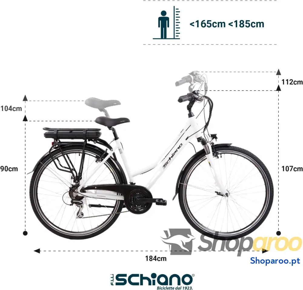 F.lli Schiano E Ride Bicicleta Elétrica de Trekking 28’’ Bateria 36V 10,4Ah Removível Motor 250W 40Nm Urbana Unisexo