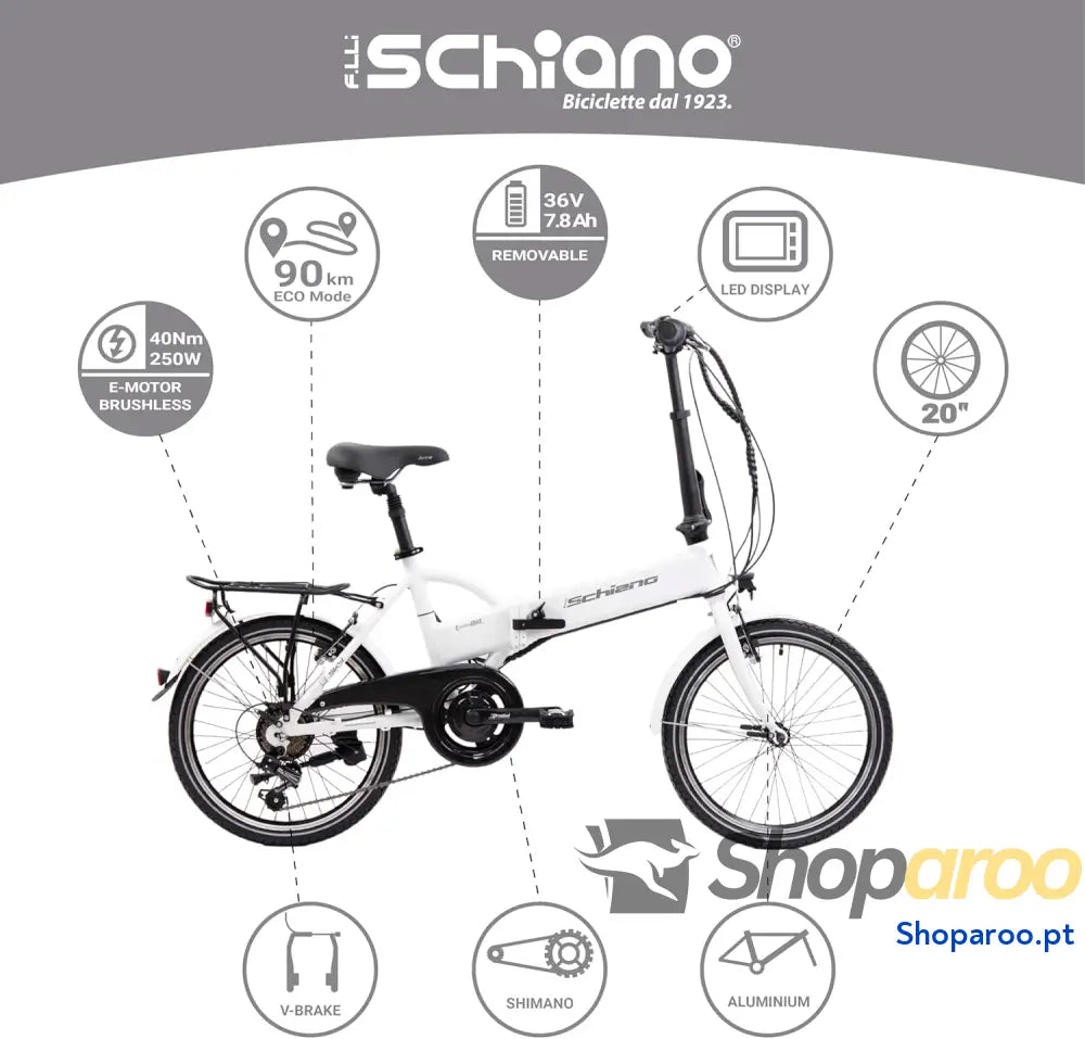F.lli Schiano E Sky 20’’ Bicicleta elétrica dobrável unissexo para adulto branca