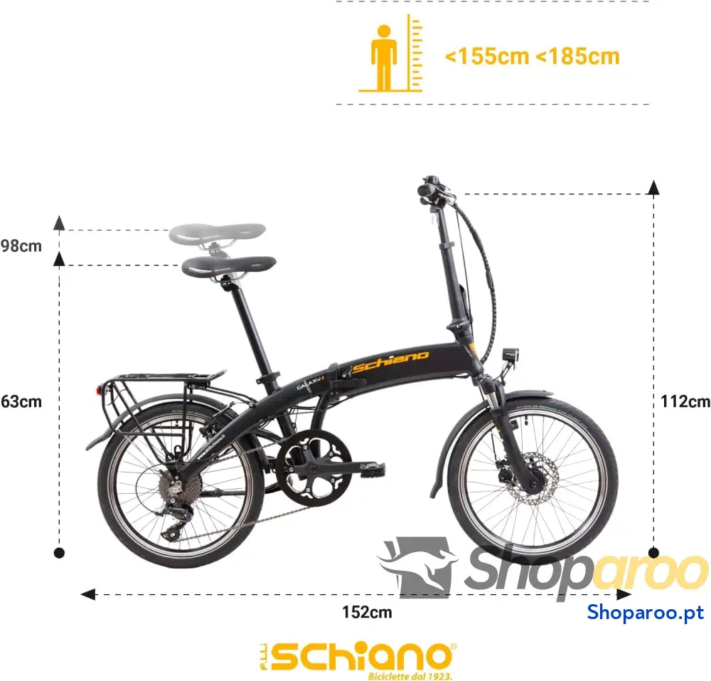 F.lli Schiano Galaxy bicicleta elétrica dobrável 20’’ bateria de 36 V 10,4 Ah removível motor 250 W 40 mm urbana