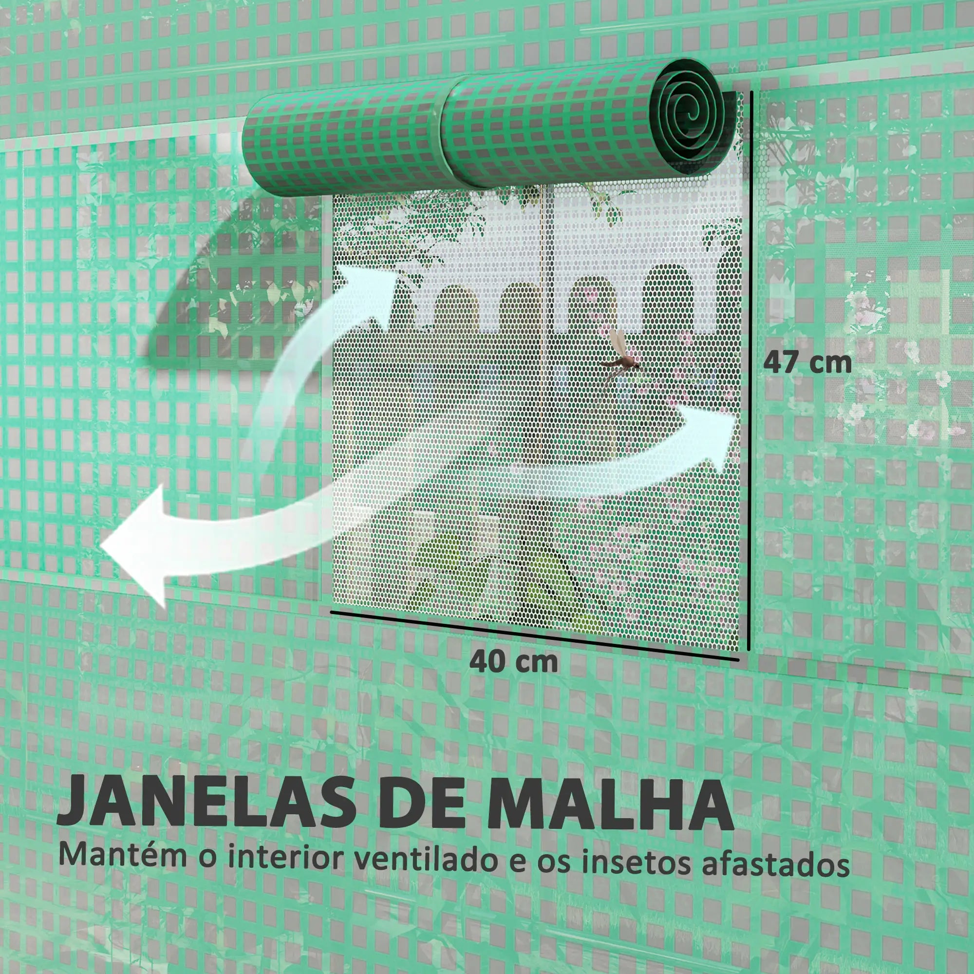 Estufa Tipo Túnel 6x3x2,8 m Estufa de Exterior com 6 Janelas Cobertura de PE Anti UV e 2 Portas Enroláveis Verde