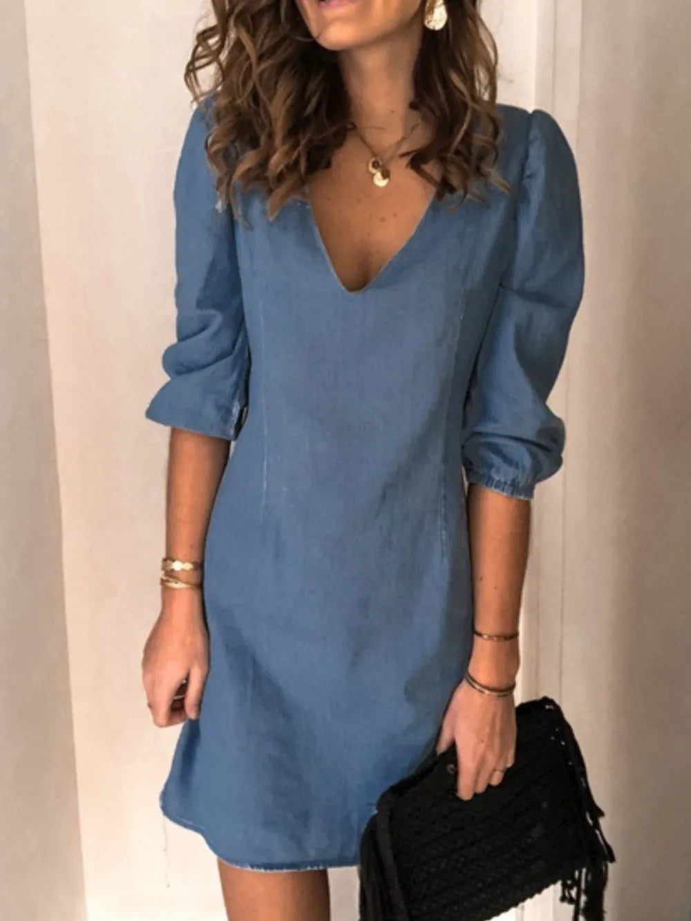 Vestido de manga curta com decote em V tamanho grande