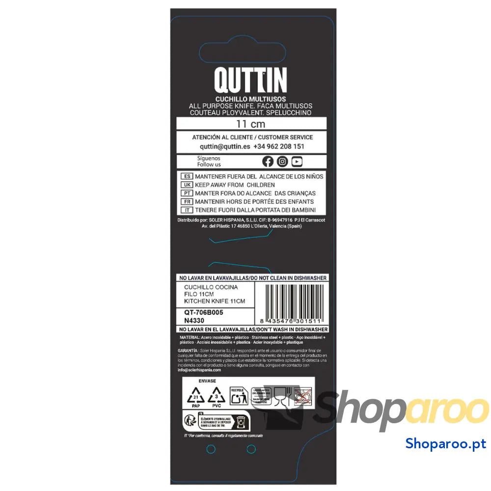 Faca de Cozinha Quttin Laos Preto Prateado 11 cm 20 x 2 x 2 cm Multiusos (36 Unidades)