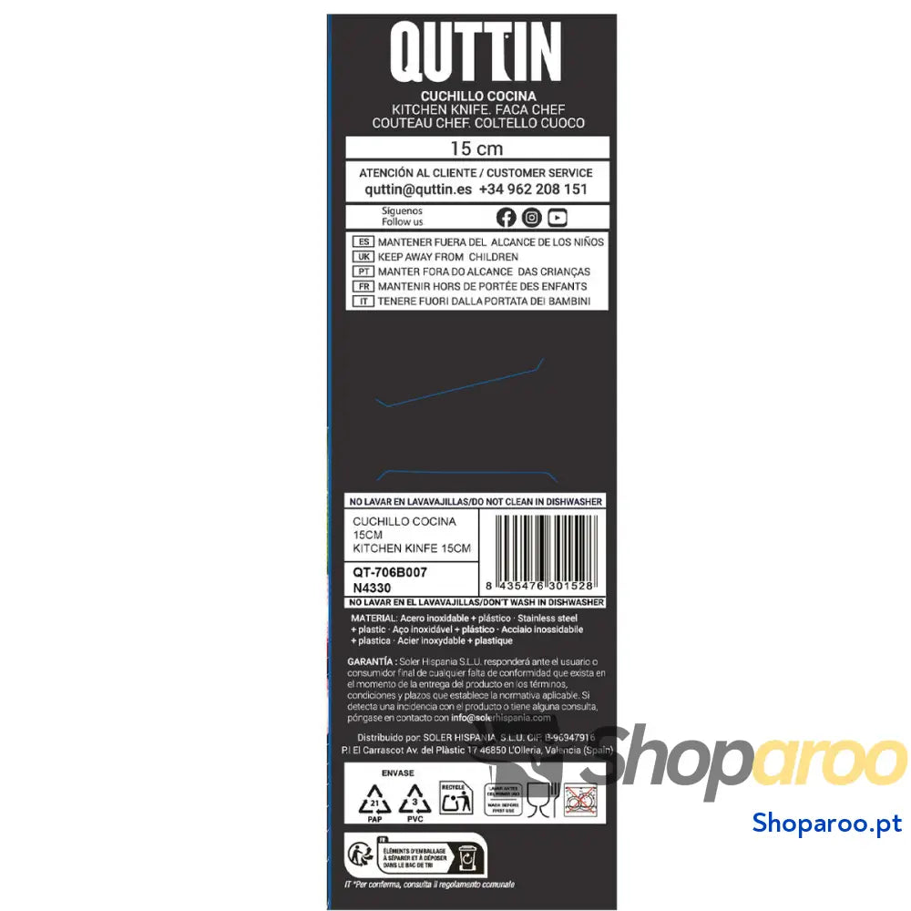 Faca de Cozinha Quttin Laos Preto Prateado 15 cm (36 Unidades)