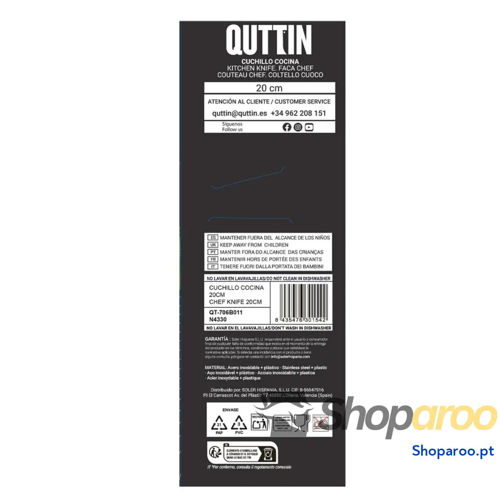 Faca de Cozinha Quttin Laos Preto Prateado 20 cm (24 Unidades)