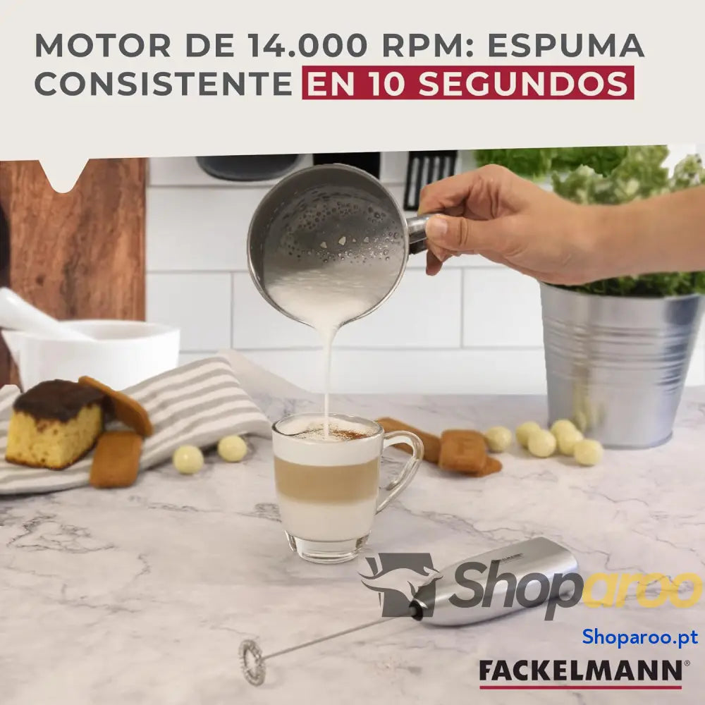Fackelmann Coffee &Tea Espumador de leite batedor Capuchino cinzento 20 x 3,5 cm