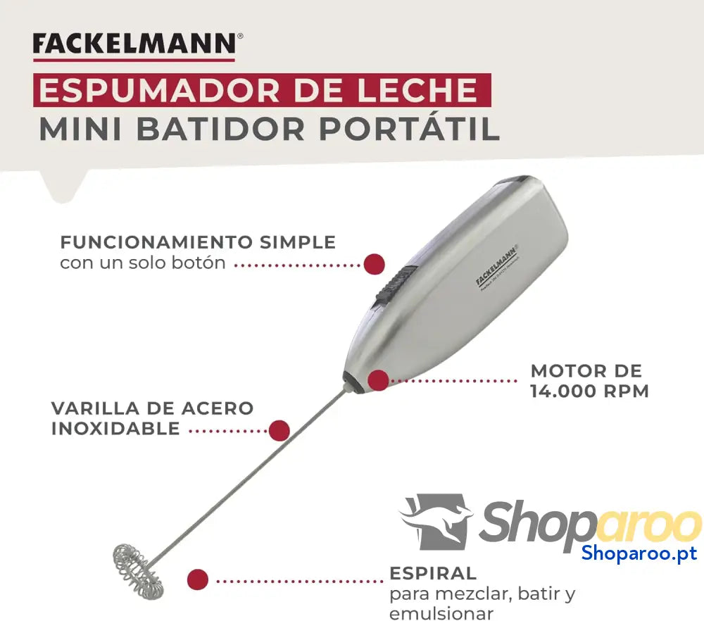 Fackelmann Coffee &Tea Espumador de leite batedor Capuchino cinzento 20 x 3,5 cm