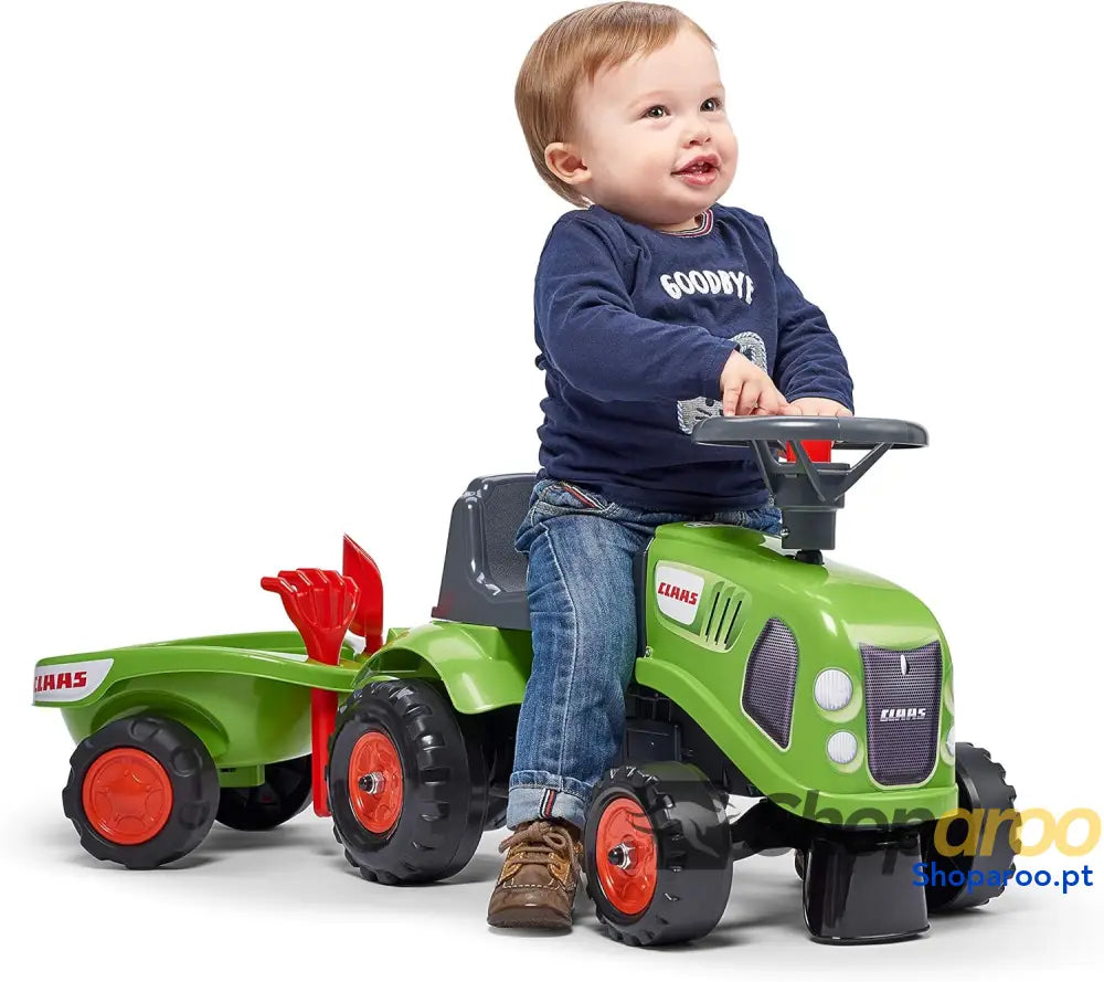 FALK Porta Tractor Claas con Remolque A Partir de 12 Meses Fabricado en Francia Pala y Rastrillo Incluidos 2 Estilos