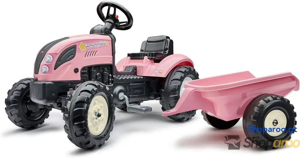 FALK Tractor de pedais Rainbow Star rosa com reboque A partir 2 anos contém 40 % plástico reciclado fabricado em França