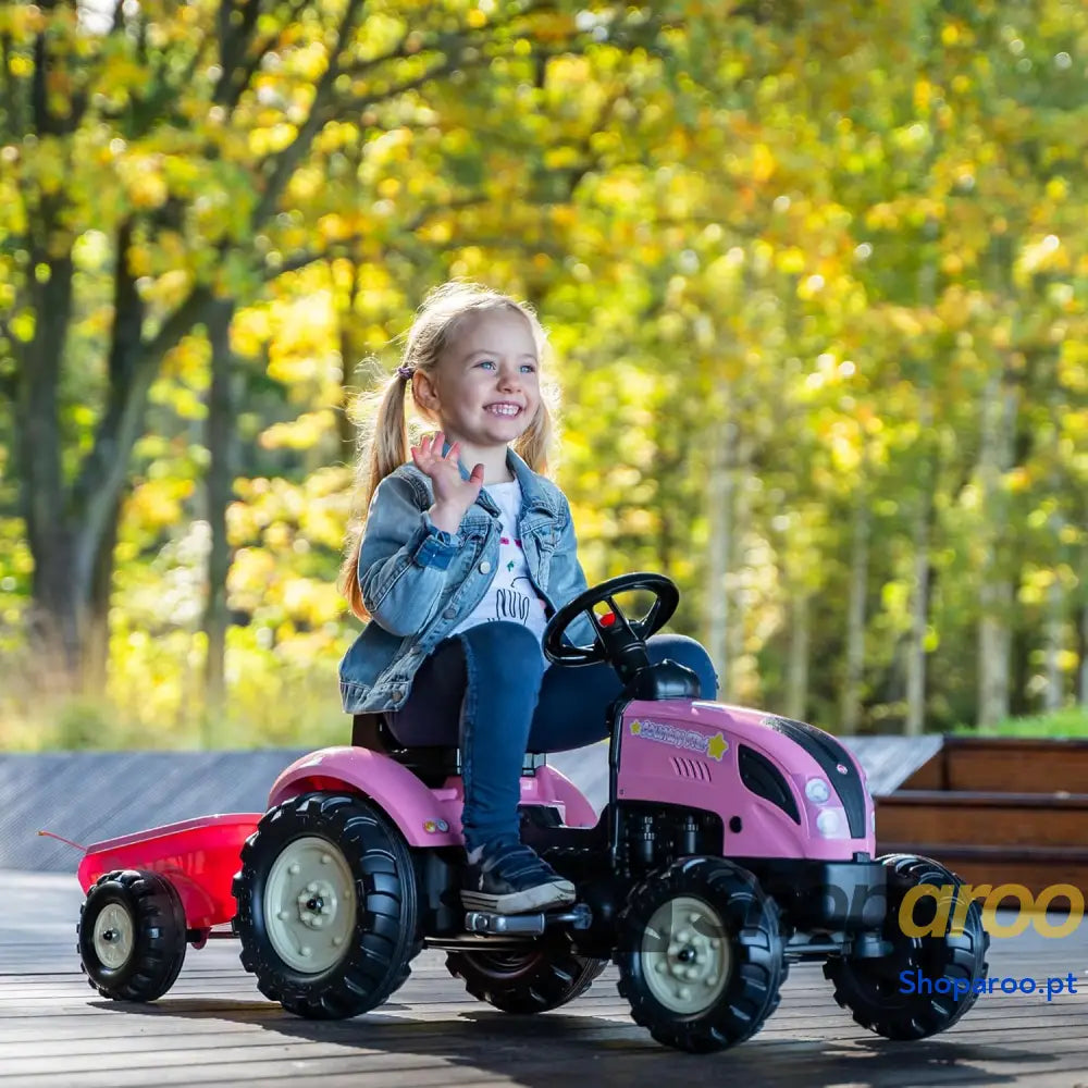 FALK Tractor de pedais Rainbow Star rosa com reboque A partir 2 anos contém 40 % plástico reciclado fabricado em França