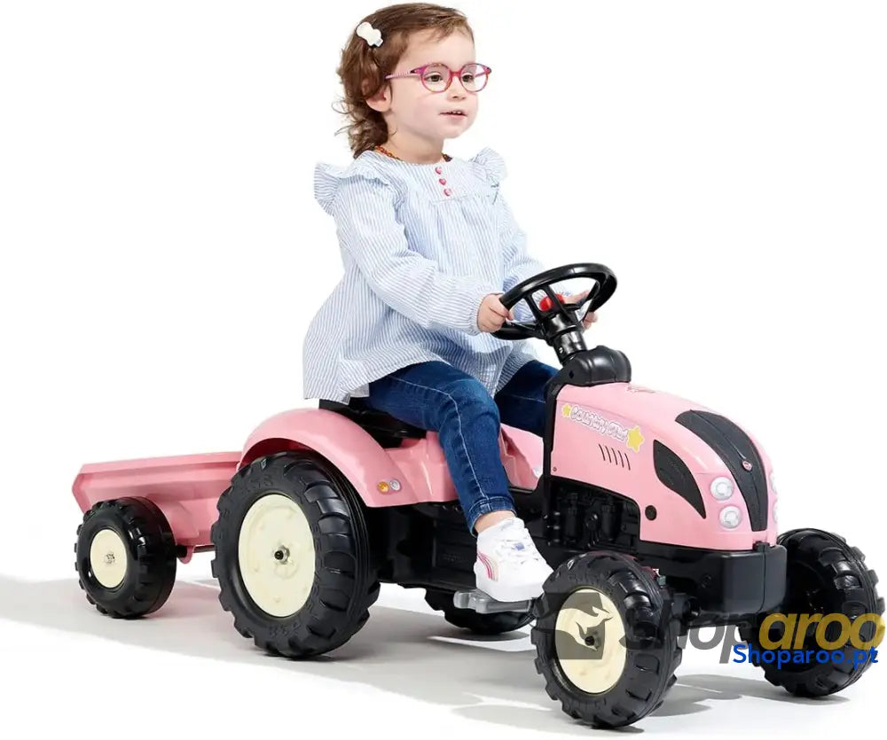 FALK Tractor de pedais Rainbow Star rosa com reboque A partir 2 anos contém 40 % plástico reciclado fabricado em França