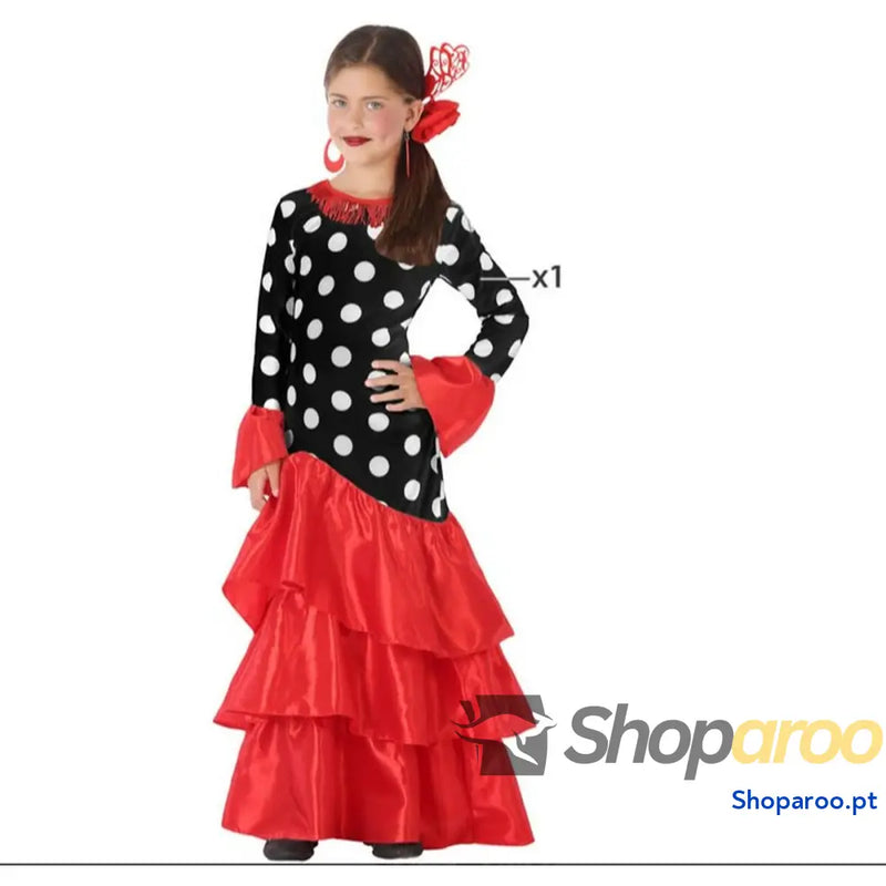 Fantasia para Adultos Flamenca Preto Vermelho Espanha