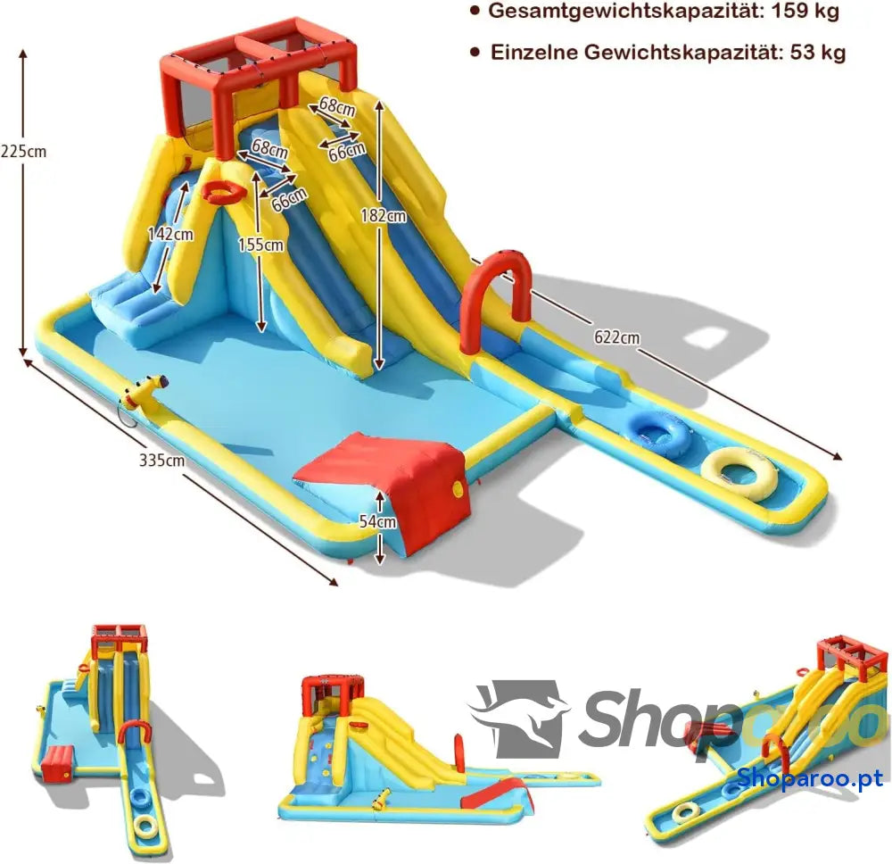 FANTASK Castelo insuflável com bolsa de transporte anéis natação basquetebol e kit reparação escorrega aquático parque