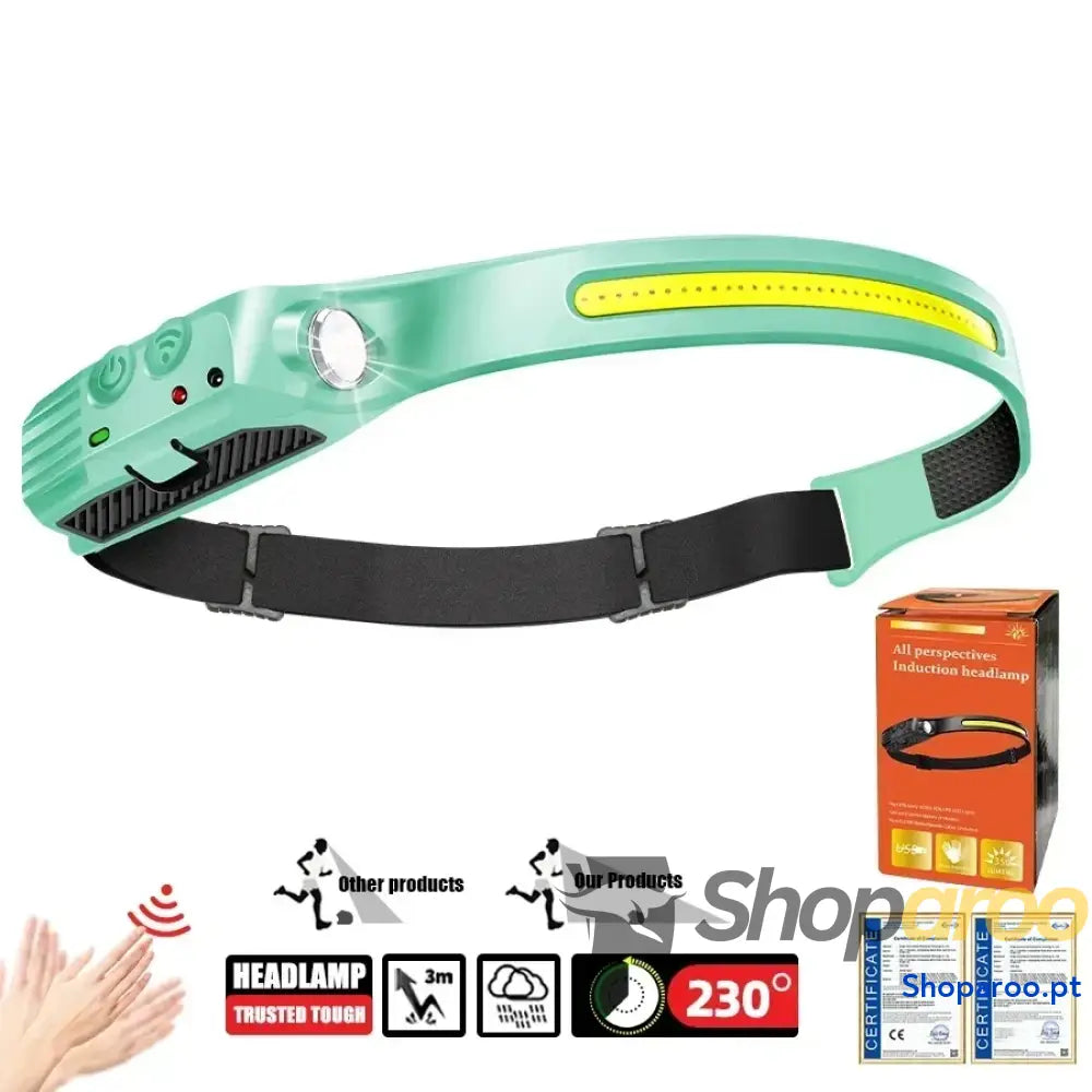 Farol LED COB farol de indução com bateria incorporada recarregável por USB lanterna cabeça para campismo ao ar livre