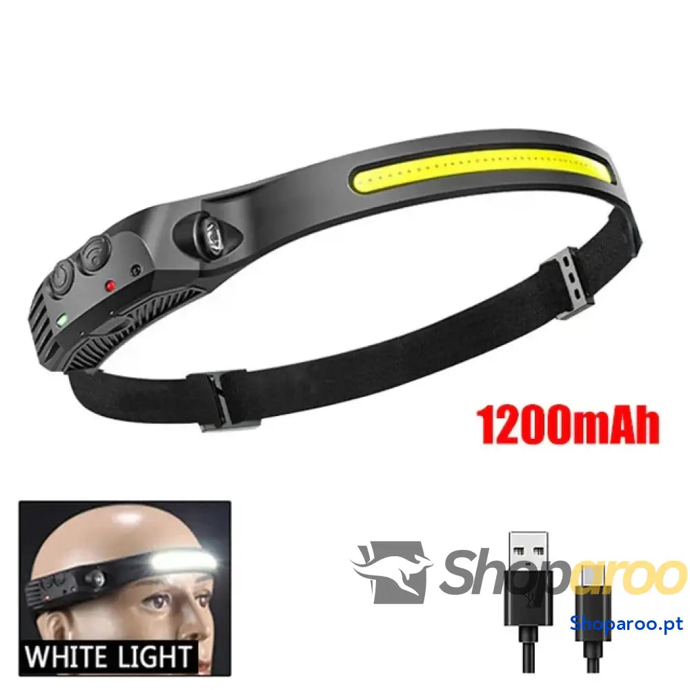 Farol LED COB farol de indução com bateria incorporada recarregável por USB lanterna cabeça para campismo ao ar livre