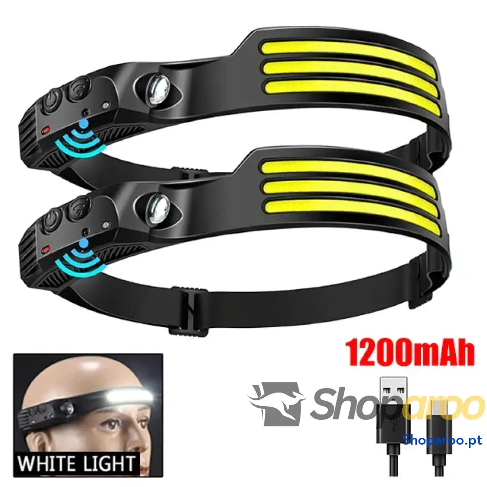 Farol LED COB farol de indução com bateria incorporada recarregável por USB lanterna cabeça para campismo ao ar livre