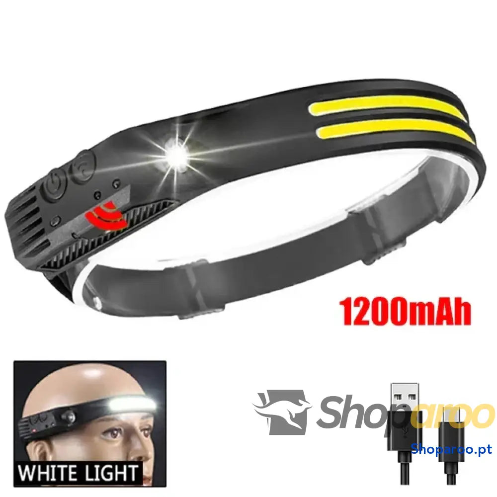 Farol LED COB farol de indução com bateria incorporada recarregável por USB lanterna cabeça para campismo ao ar livre