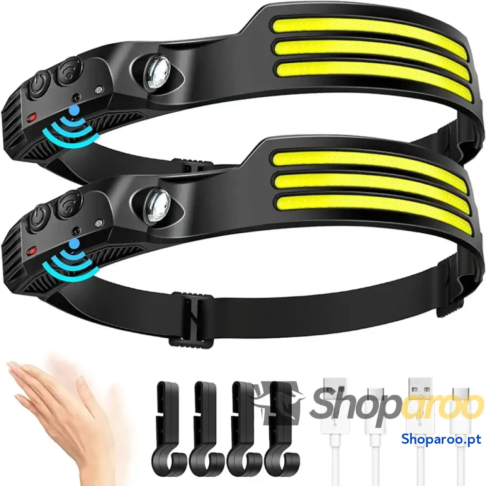 Farol LED COB farol de indução com bateria incorporada recarregável por USB lanterna cabeça para campismo ao ar livre