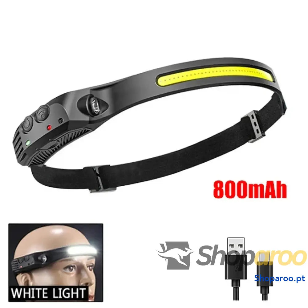 Farol LED COB farol de indução com bateria incorporada recarregável por USB lanterna cabeça para campismo ao ar livre