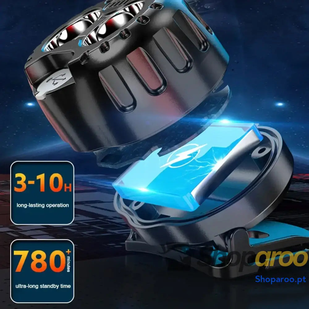 Farol LED de cabeça recarregável à prova água para camping e pesca