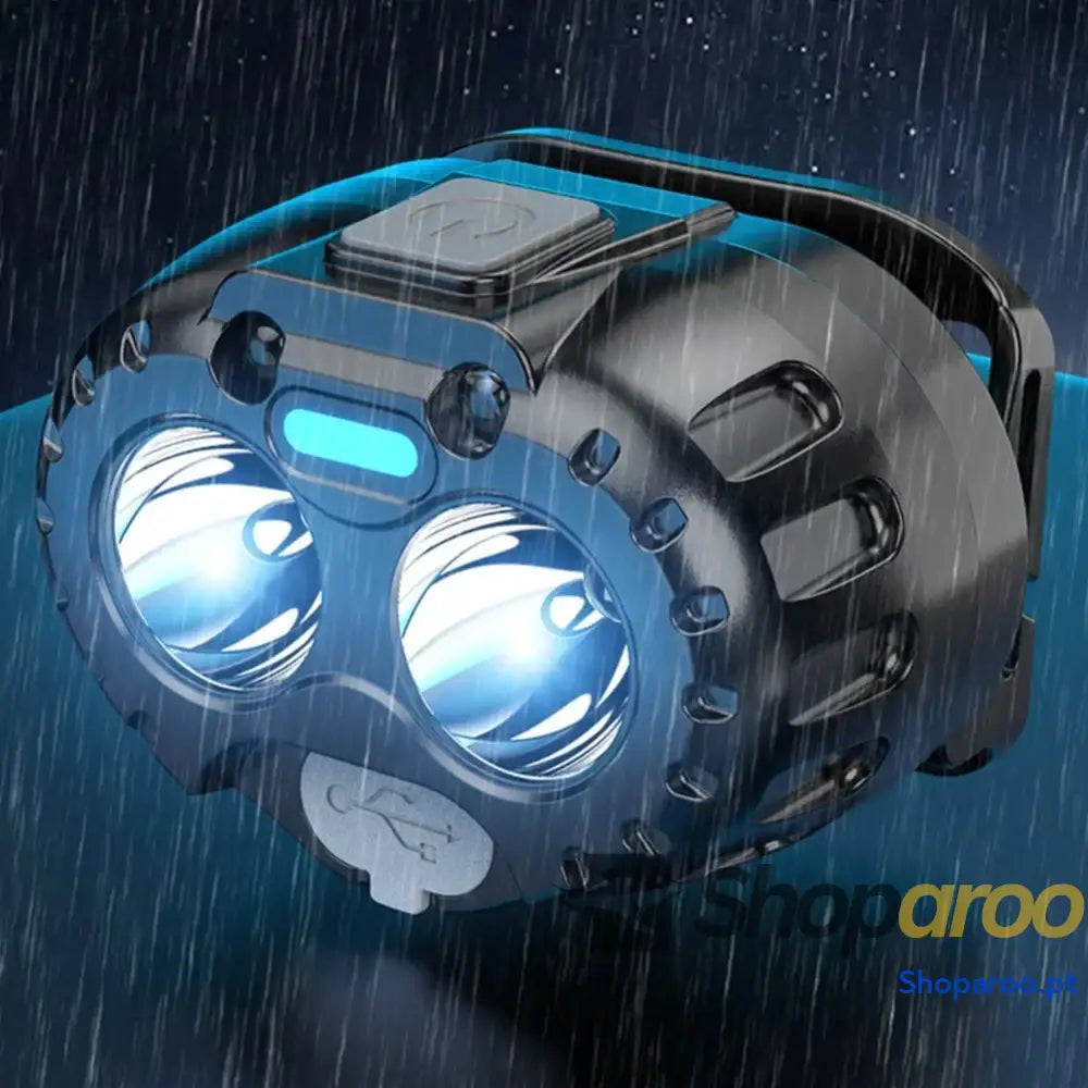 Farol LED de cabeça recarregável à prova água para camping e pesca