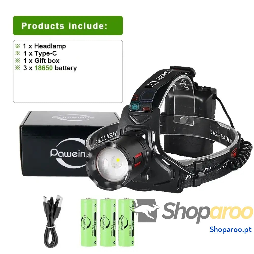 Farol LED de Cabeça Recarregável Super Potente para Caça e Pesca