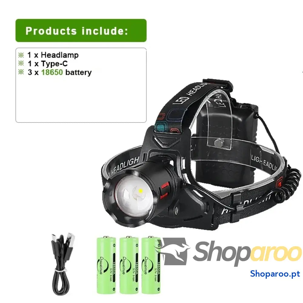 Farol LED de Cabeça Recarregável Super Potente para Caça e Pesca