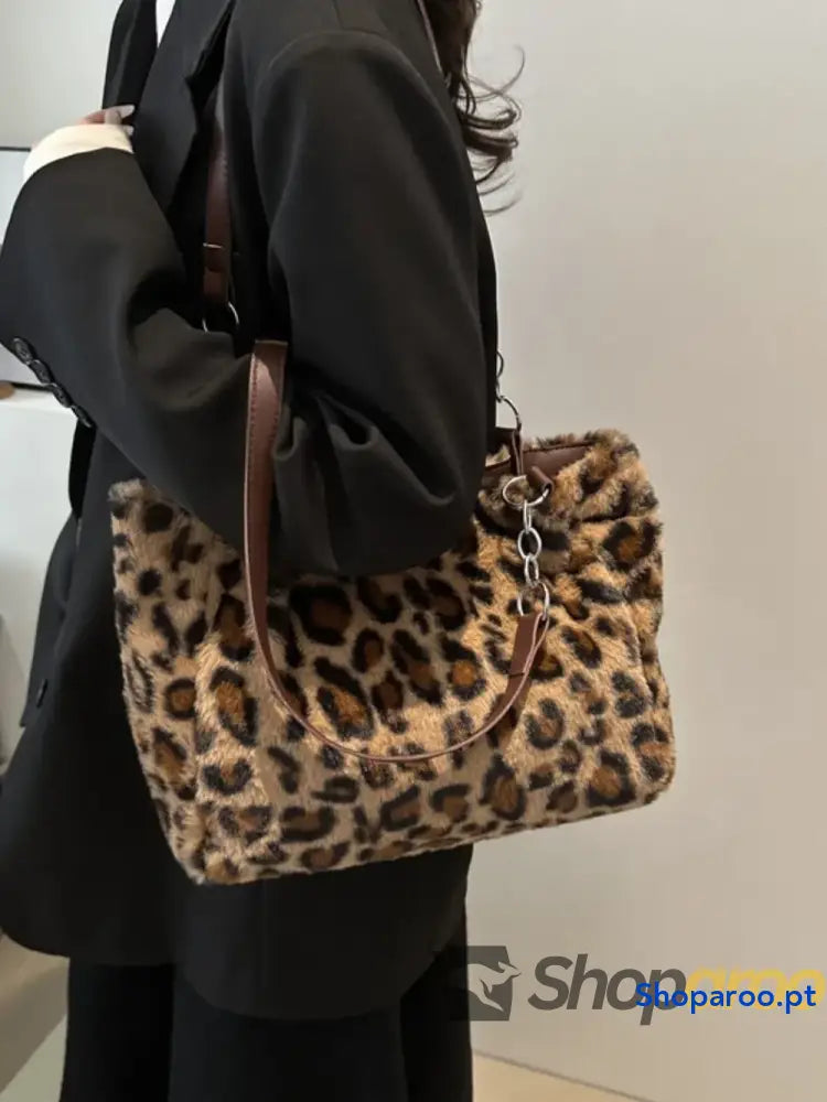 Faux Fur Leopard Shoulder Bag