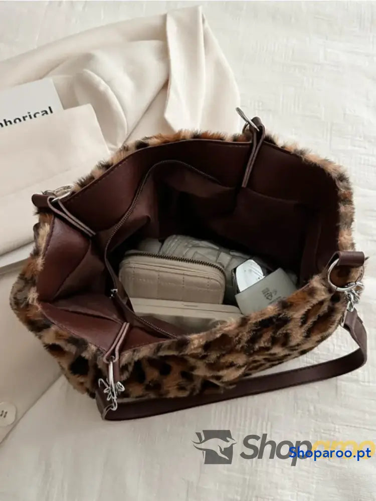 Faux Fur Leopard Shoulder Bag