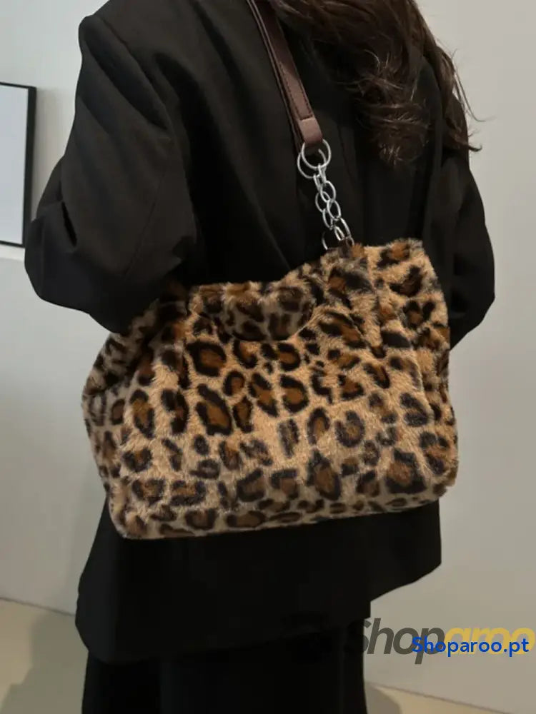 Faux Fur Leopard Shoulder Bag