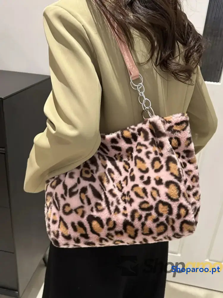 Faux Fur Leopard Shoulder Bag
