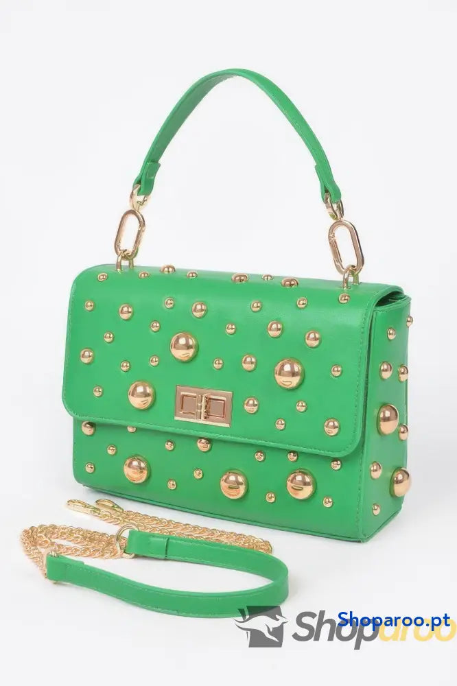 Bolsa de Ombro em Pele Sintética com Tachas Metálicas