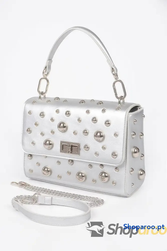 Bolsa de Ombro em Pele Sintética com Tachas Metálicas