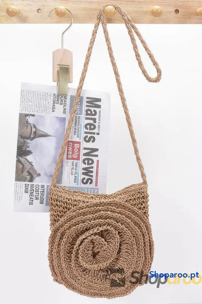 Bolsa tiracolo grande com flores feitas à mão em palha sintética