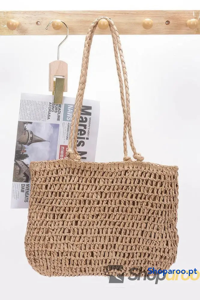 Bolsa tote em palha sintética com várias flores