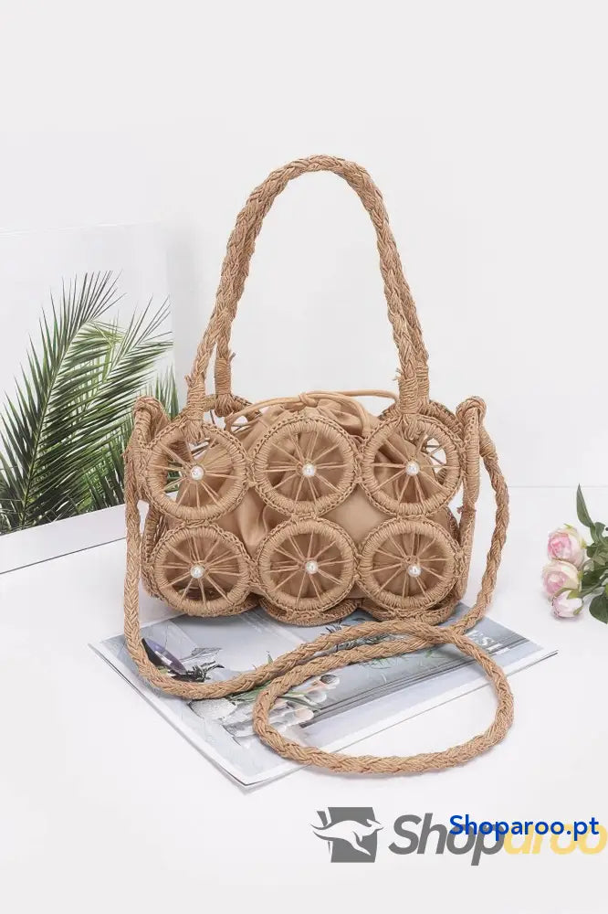 Bolsa redonda em palha sintética com alça superior Shoparoo
